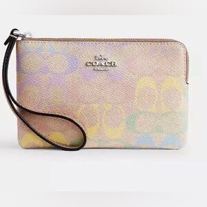 Corner Zip Wristlet In Rainbow Signature Canvas
